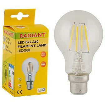 Radiant LED Filament 6W B22 Warm White
