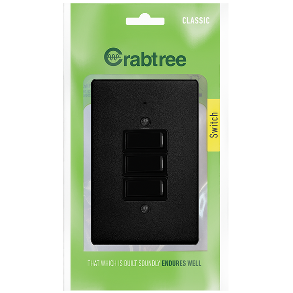 Crabtree 3 Lever Light Switch 2x4 Black.