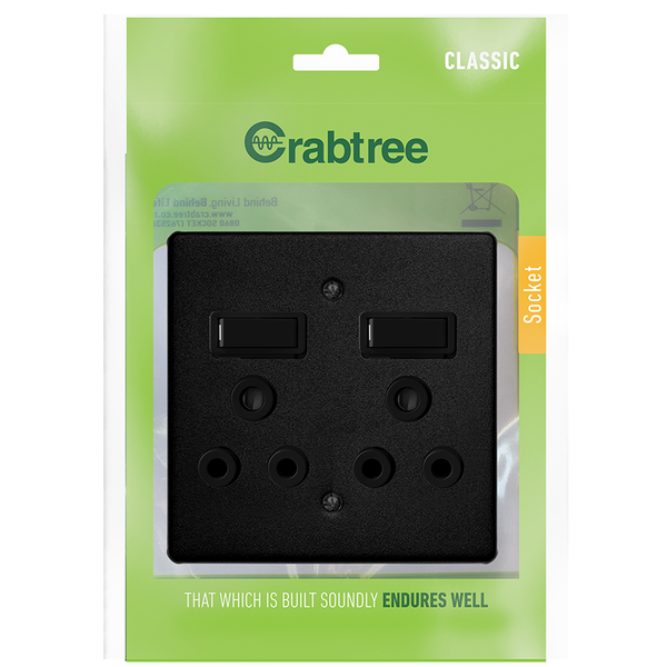 Crabtree Double Wall Plug 4X4 Black