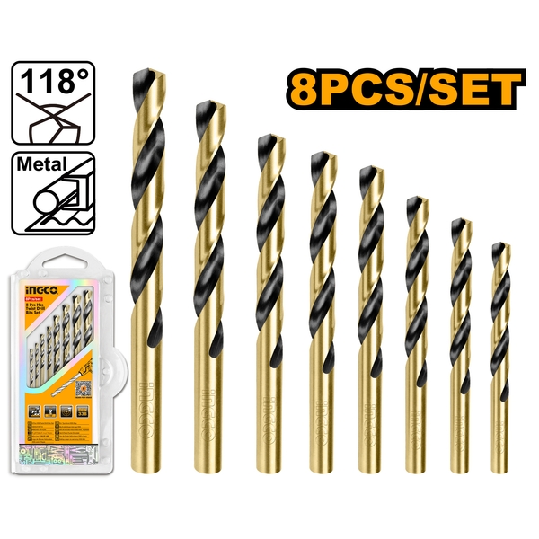 Ingco HSS Twist Drill Bit Set 8Pcs