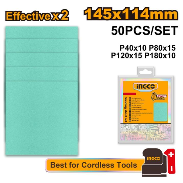 Ingco Sanding Sheet Set 50Pcs 145x114mm