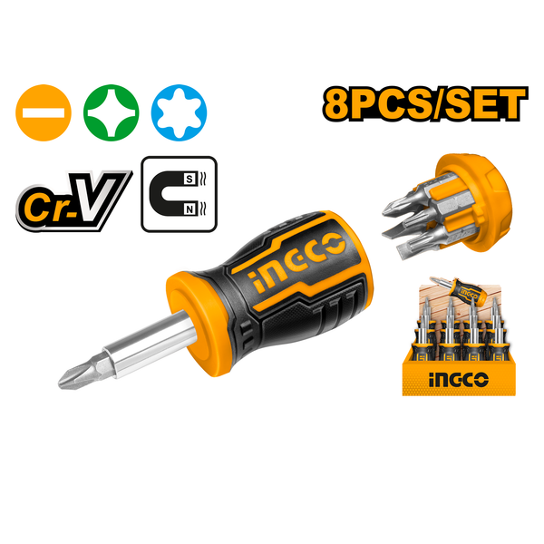 Ingco 8 IN 1 Stubby Screwdriver Set