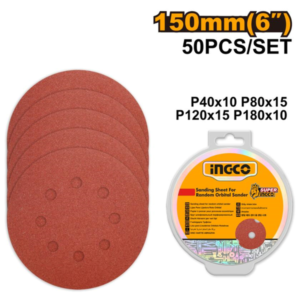 Ingco Sanding Paper 150mm 50Pcs For Sale | Brite Lighting & Electrical