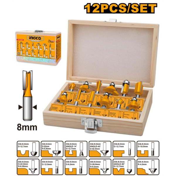 Ingco 12 Piece Router Bits set 8mm