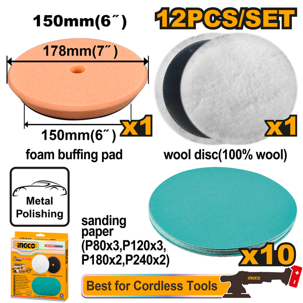 Ingco Polisher Accessories 12Pc Set