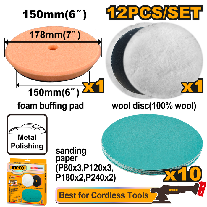 Ingco Polisher Accessories 12Pc Set