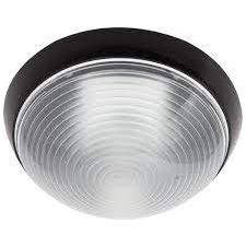 Round black and silver flush-mounted ceiling light with a ribbed glass cover