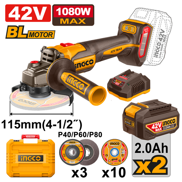 Ingco Angle Grinder 42V 115mm 1080W