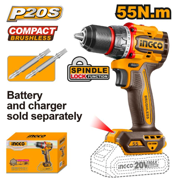 Ingco Lithium-Ion C/Drill 13mm 55N.M 20V