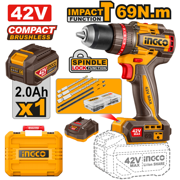 Ingco 42V Impact Drill 69Nm 13mm