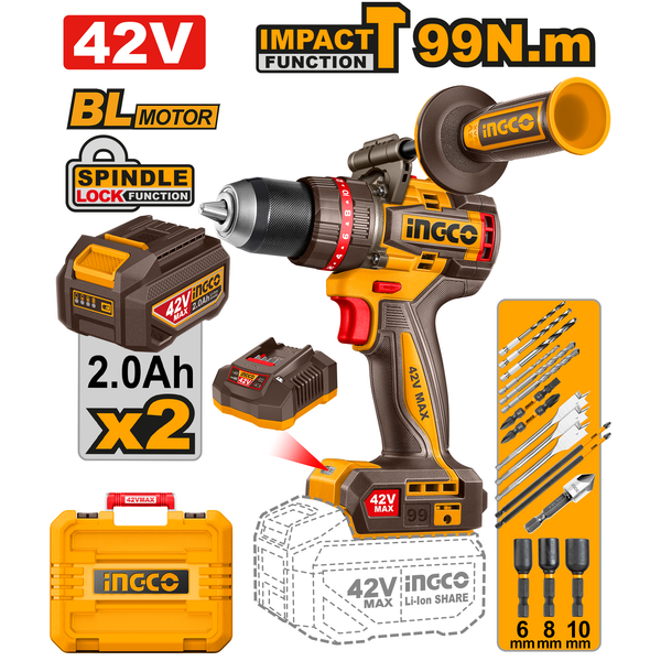 Ingco Impact Drill 42V 99Nm 13mm.