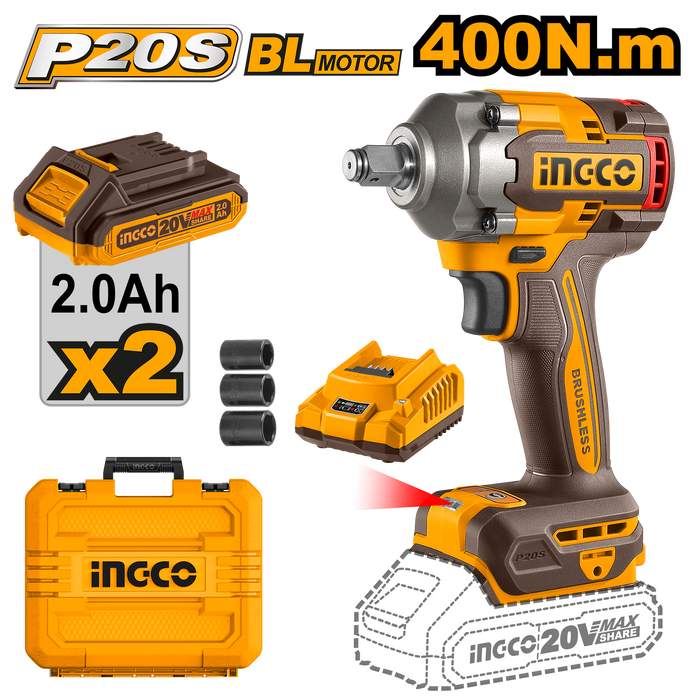 Ingco Impact Wrench Kit 20V 400N.M