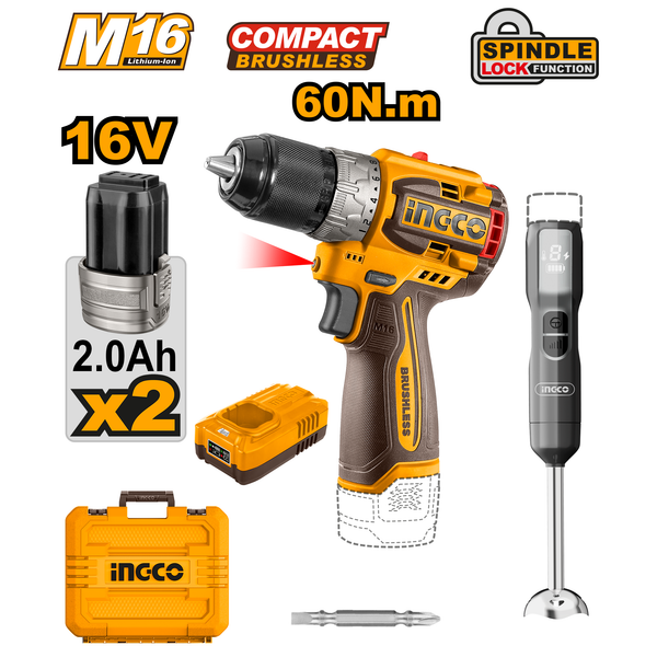 Ingco Drill & Blender Combo Kit 16V