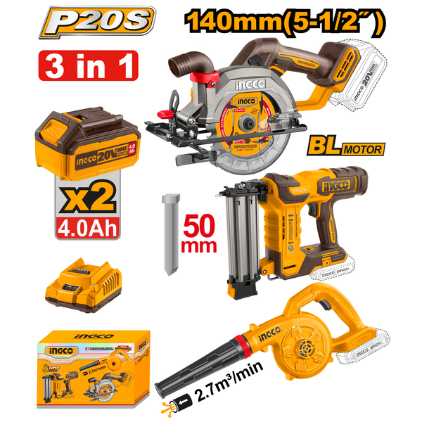 Ingco Blower; Nailer and C/Saw 3in1 Kit.
