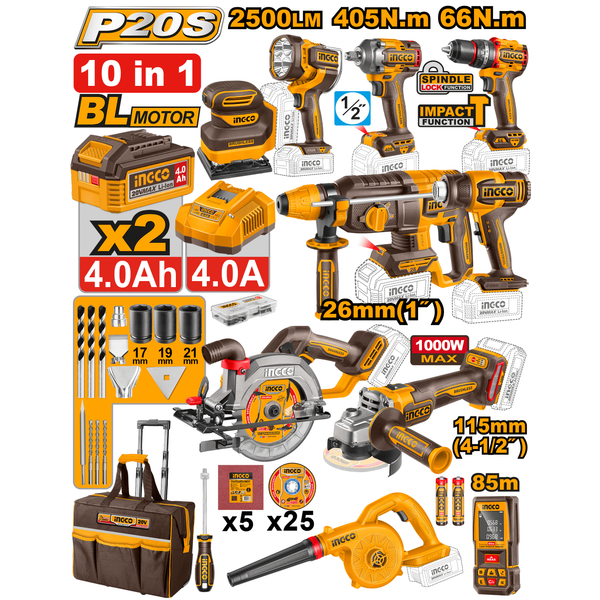 Ingco Industrial Cordless Combo 10Pc Kit