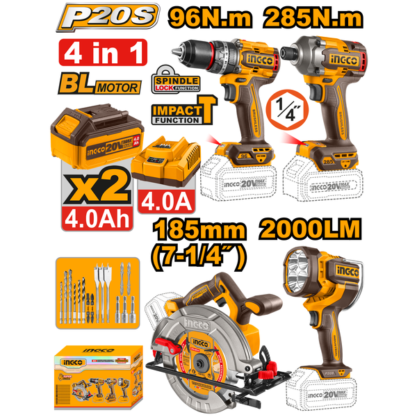 Ingco Power Tool Combo Kit 20V 4Pcs