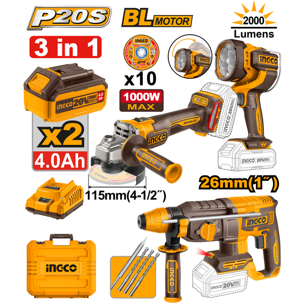 Ingco Cordless Brushless Tool Combo 3Pcs