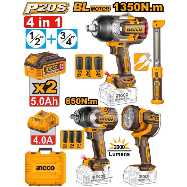 Ingco 4 Piece Indust Cordless Combo Kit.
