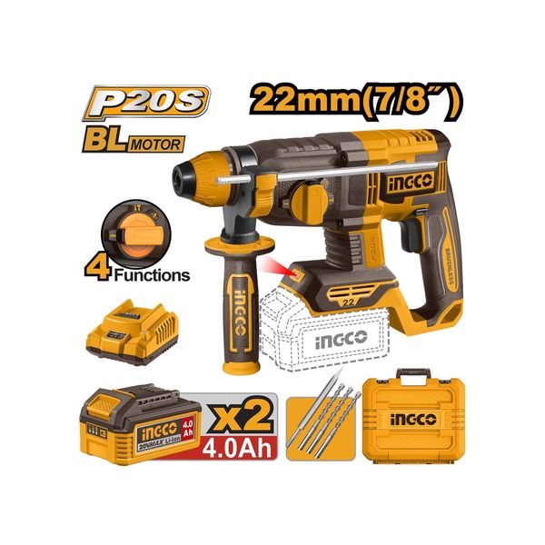 Ingco C/Drill Rotary Hammer Kit 20V 22mm