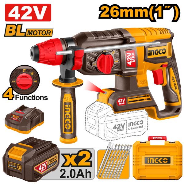 Ingco Rotary Hammer Kit 42V 26mm 2.5J