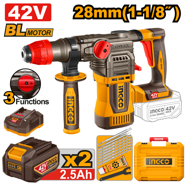 Ingco Rotary Hammer Drill 28mm 42V 4.5J