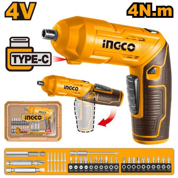 Ingco Cordless Screwdriver 4V-24Pcs Bit