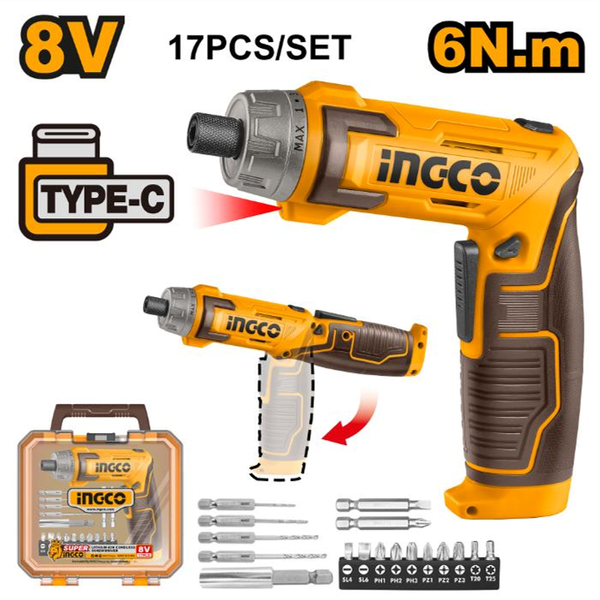 Ingco Cordless Screwdriver 17 Pcs 8V