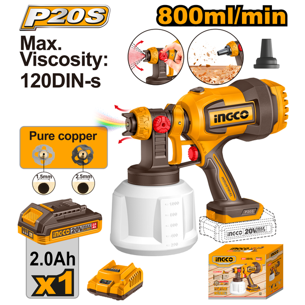 Ingco Spray Gun 20V 800ml/min Kit