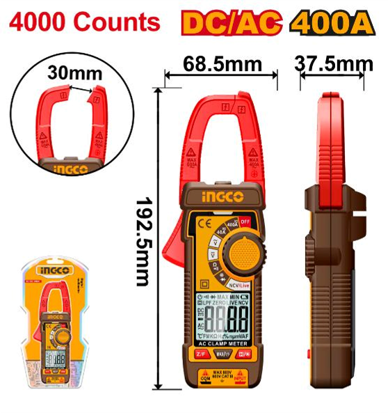Ingco Clamp Meter 600VDC/AC 400A AC/DC
