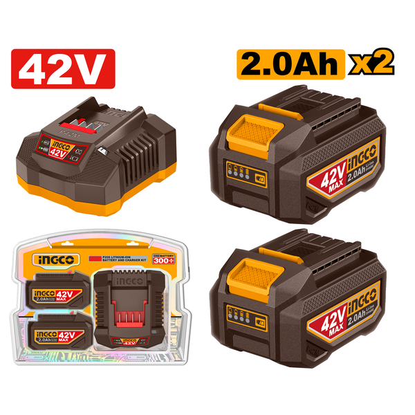 Ingco 2Pcs Battery 42V 2AH/Charger Kit