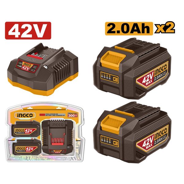 Ingco 2Pcs Battery 42V 2AH/Charger Kit