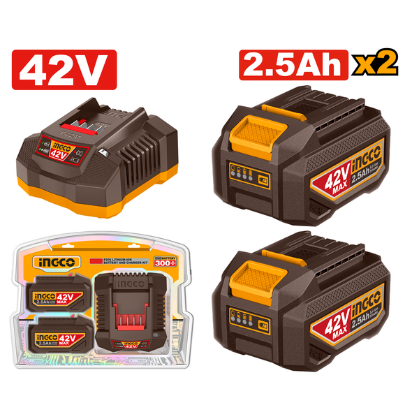 Ingco 2Pcs Battery 42V 2.5AH/Charger Kit