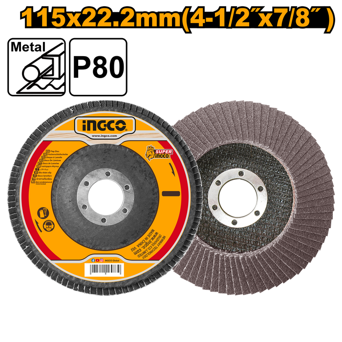 Ingco Metal Flap Disc P80 115mmx22mm