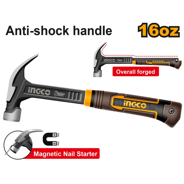 Ingco Claw Hammer Magnetic Steel 450g
