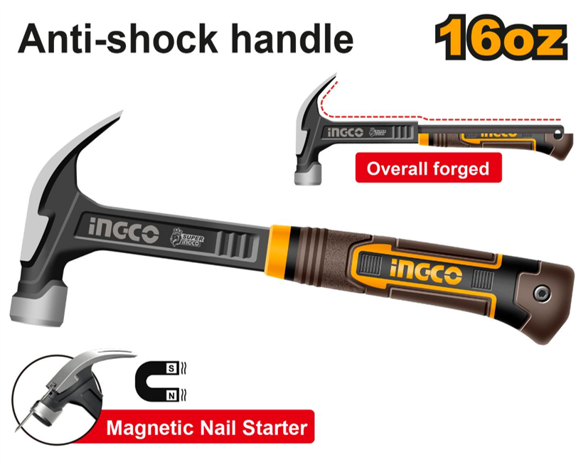 Ingco Claw Hammer Magnetic Steel 450g