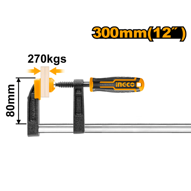 Ingco Plastic Handle F Clamp 80x300mm