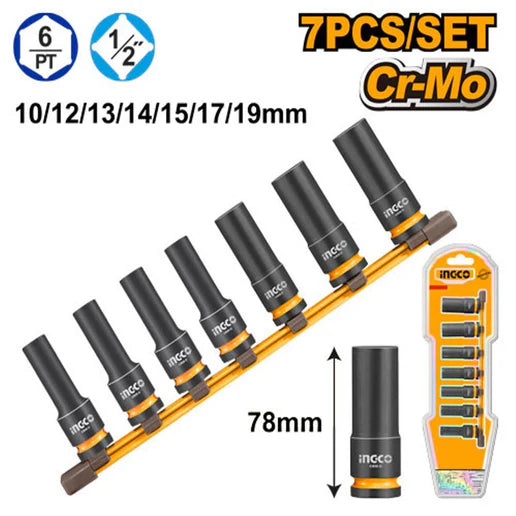 Ingco Hex Set 1/2inch Drive Impact 7 Pce