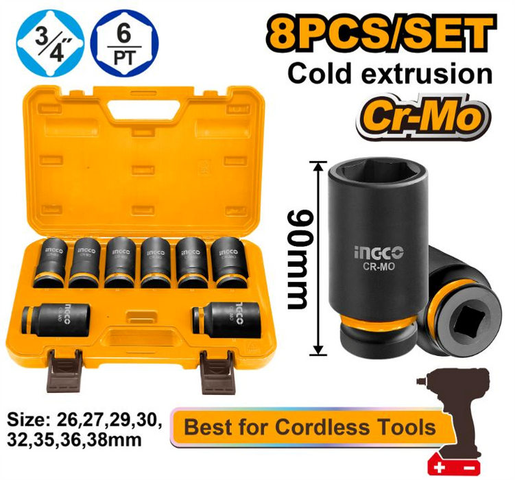 Ingco Hex Socket Set 8Pcs Deep Drive