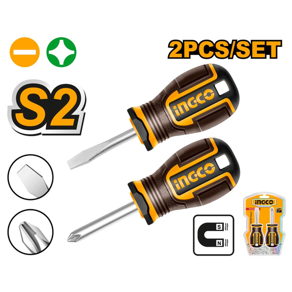 Ingco Stubby Screwdriver Set 2Pcs