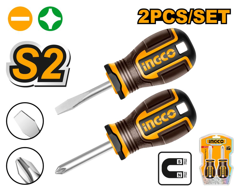 Ingco Stubby Screwdriver Set 2Pcs