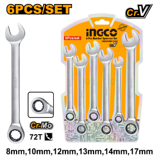 Ingco Ratchet Spanner Set 6Pcs