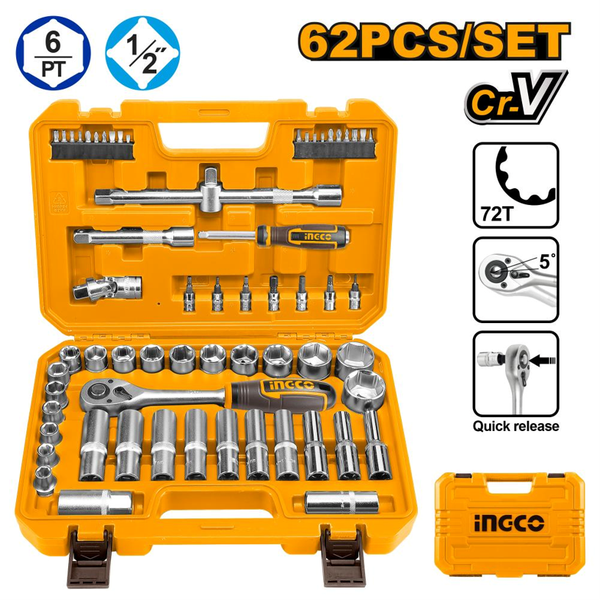 Ingco 62 Piece Wrench Socket Set 10-32mm