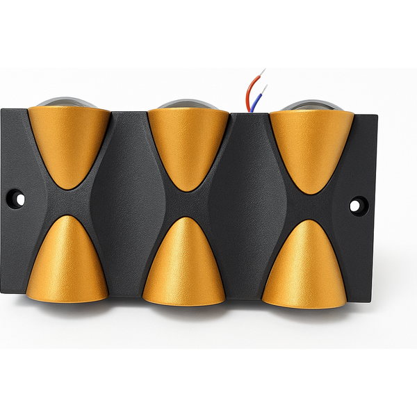Led Wall Light Up/Down 3 Spot Blk/Gold