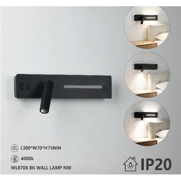 HT Led Wall Light Black 4000K WL8708
