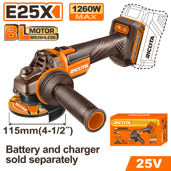 Ricota Angle Grinder 25V 115mm 1260W