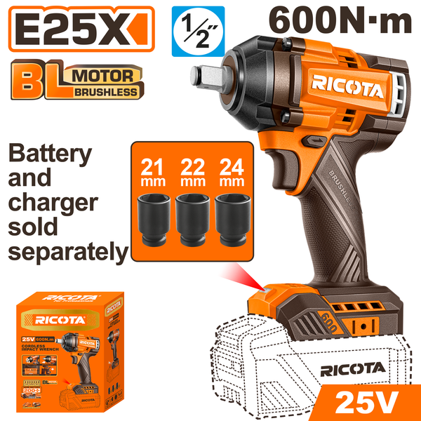 Ricota Impact Wrench 25V 600N.m