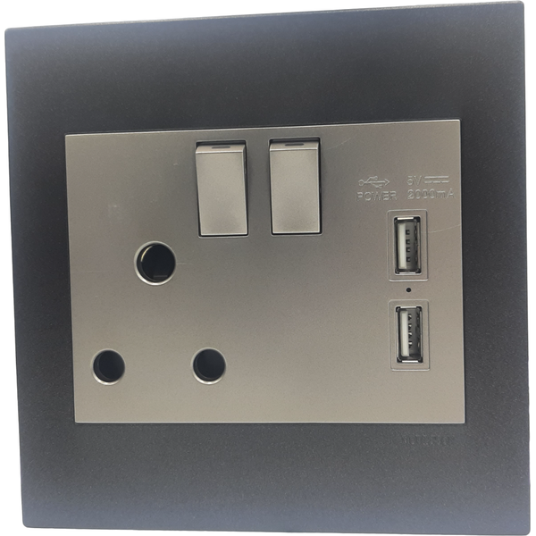 Redisson Wall Plug4x4 1x16A 2xUSB S/Grey