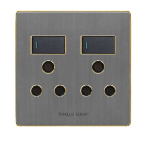 HT Plug Socket 2x16A 4x4 Silver/Gold