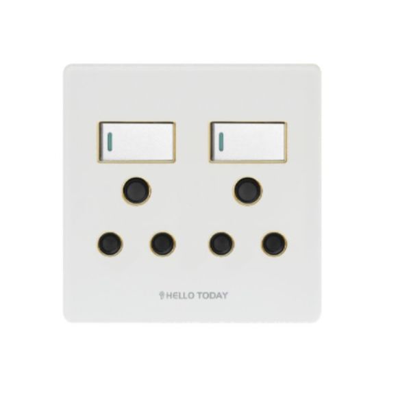 HT Plug Socket 2x16A 4x4 White/Gold For Sale | Brite Lighting & Electrical