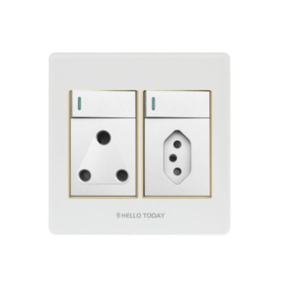 HT 2x16A/1x5A Plug Socket 4x4 White/Gold